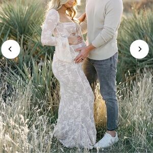 Momyknows White Lace Corset Square Off Shoulder Maternity Baby Shower Maxi